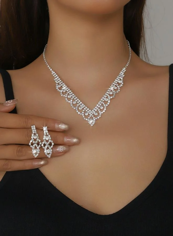 تايك تو طقم مجوهرات قطعتين عقد وأقراط مزين